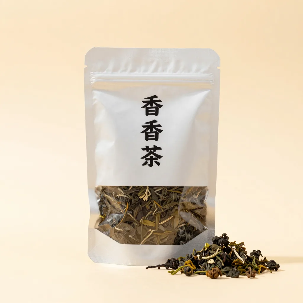 A 200g pouch of oolong tea on a light background